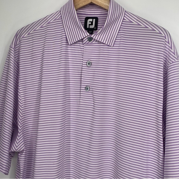 FootJoy Performance Polo Short Sleeve Large Purple White Striped Golf Shirt - Picture 2 of 12